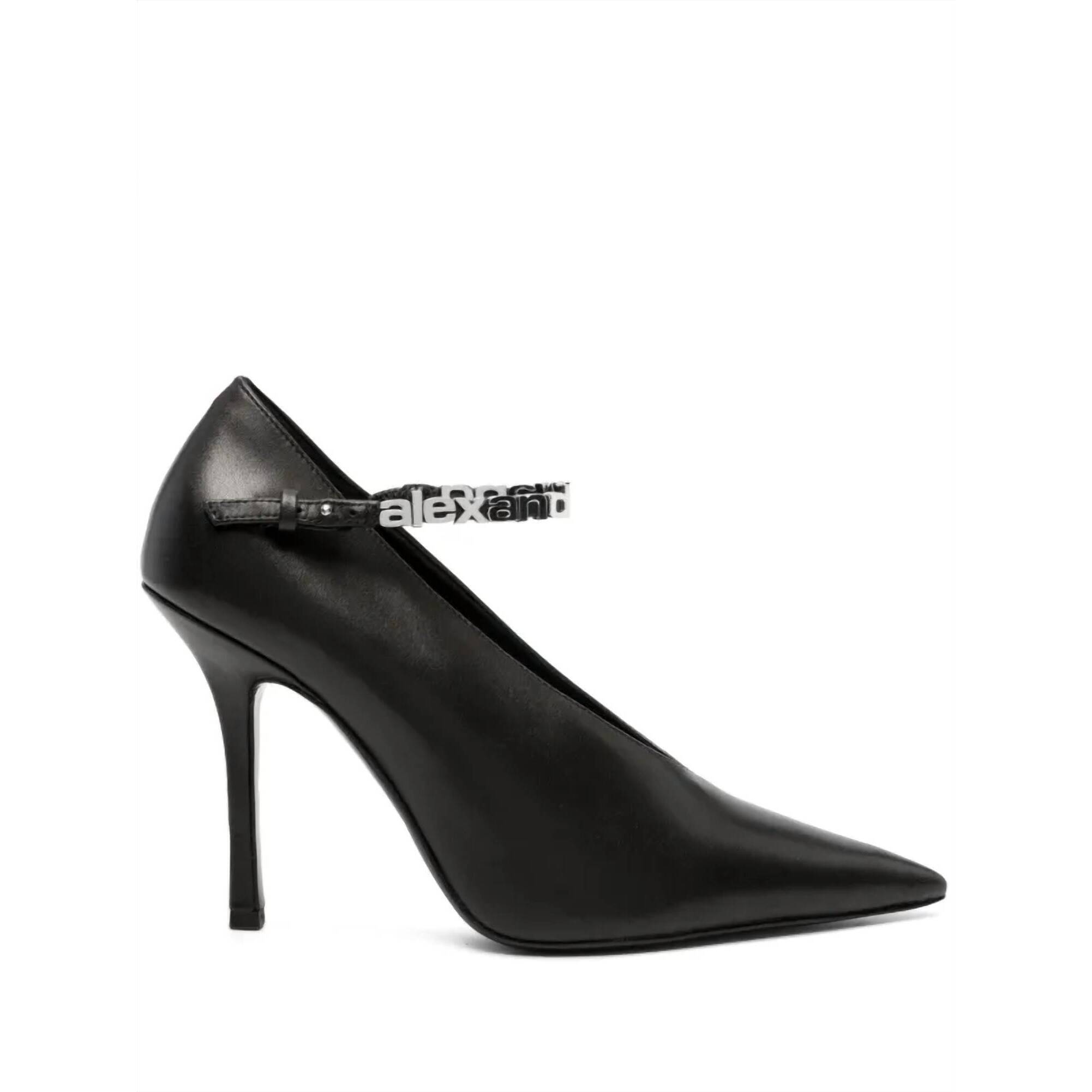 New Alexander Wang Women's Delphine 105mm Logo Lettering Pumps In Black